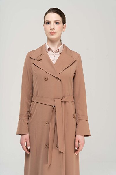 Olcay Τοπ παλτό Punto Detailed Double Breasted Lined Top Coat KAMEL 6551