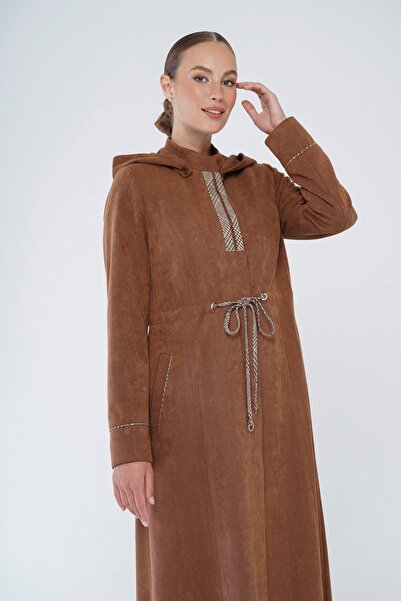 Olcay Detailní semišový kabát TABA 6403 s odnímatelnou kapucí