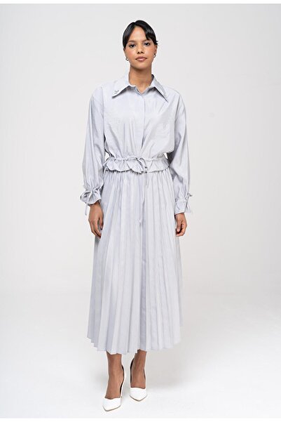 Olcay Blúz csipke részletes rugalmas derék redőzött szoknya öltöny GREY 9223-TK