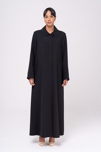 Olcay Hemdkragen Stickerei Detailgefüttert Große Größe Top Coat SCHWARZ 6553