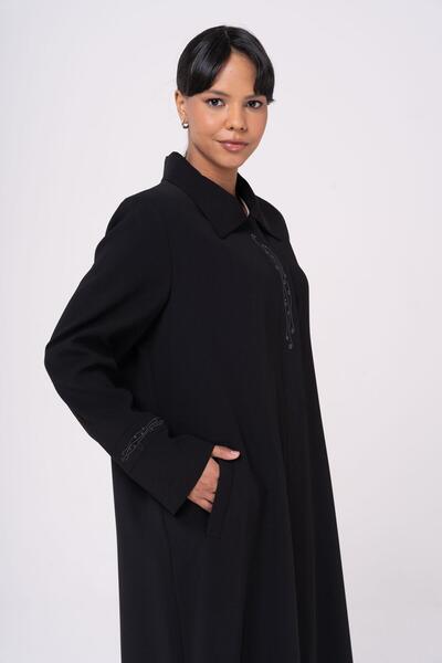 Olcay Detailní výšivka na košilový límec Velký top Coat ČERNÁ 6557