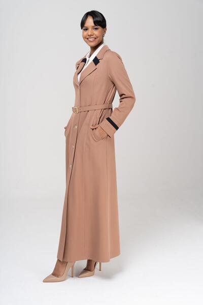 Olcay Men's Collar Point and Belt Detailed Lined Top Coat KAMEL 6552