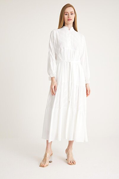 Olcay Μαζευμένο Φόρεμα Σιφόν ΛΕΥΚΟ 9230-Ε