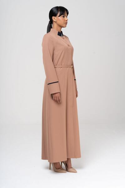 Olcay Garni and Punto Detailed Belt Chain Lined Top Coat KAMEL 6567