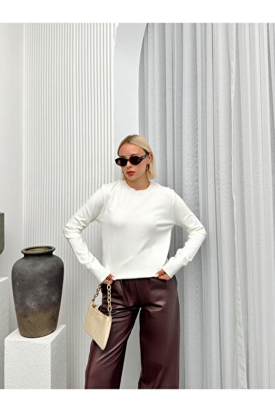 Olcay Ekru 8235 Crew Neck Knitwear Sweater