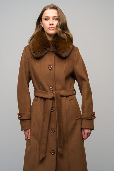 Olcay Plus Size Shirt Collar Removable Fur Coat - Tube 3071