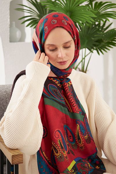 Şalland Authentic Pattern Shawl Scarf [red]