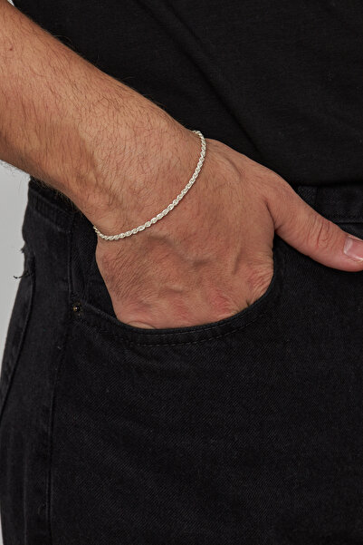 Ventino Silver 2.5mm Halat 925 Ayar Gümüş Erkek Zincir Bileklik Veb-5285220
