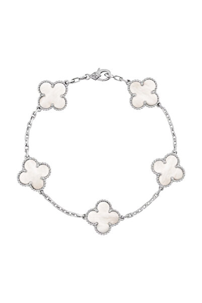 D&D Dora&Dora Vintage Alhambra Bileklik, 5 Yonca 925 Ayar Gümüş ve Sedef Taş