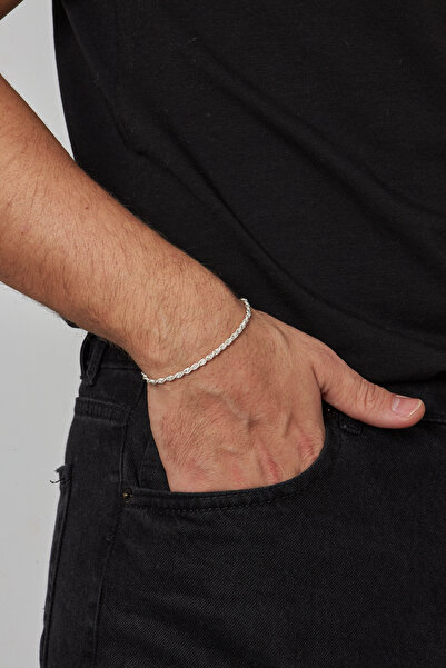 Ventino Silver 3mm Halat 925 Ayar Gümüş Erkek Zincir Bileklik Veb-5286319