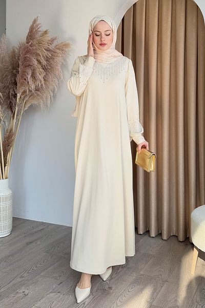 InStyle Rochie de scuba cu pietre prețioase și perle