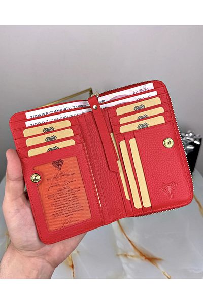 Fil Deri Луксозен дамски портфейл от естествена кожа с много отделения и цип 2091