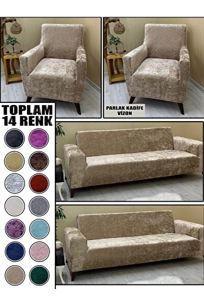KILIFSAN PARLAK KADİFE KUMAŞ 2 ADET ÜÇLÜ & ÇEKYAT- 2 ADET TEKLİ SET KOLTUK KI...