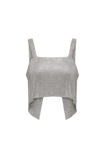 ONLY Onlfaly Sl Croped Glitter Top - Γκρι μπλούζα (15331804)