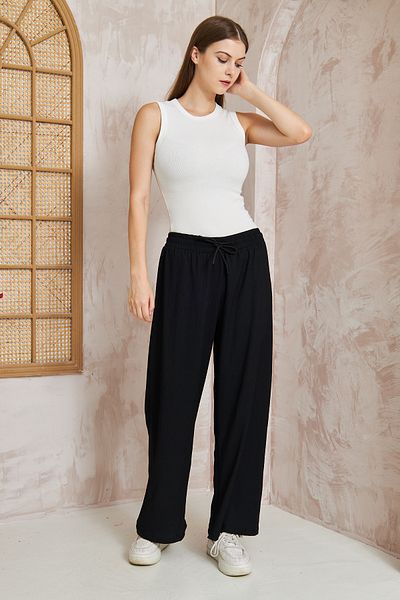 EGN Women's Summer Tiril Seersucker Wide Leg Trousers
