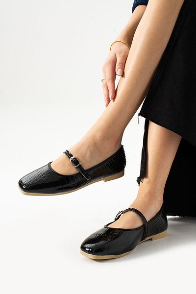 STOCON Women's Ballerina Croco Patterned Belted Casual and Office Shoes