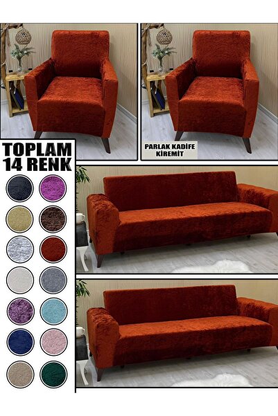 KILIFSAN PARLAK KADİFE KUMAŞ 2 ADET ÜÇLÜ & ÇEKYAT- 2 ADET TEKLİ SET KOLTUK KI...
