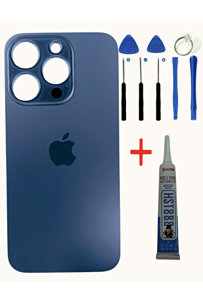 indirimplus iPhone 15 Pro Max Arka Kapak Pil Kapağı Cam Ürün MAVİ TİTANYUM RENK