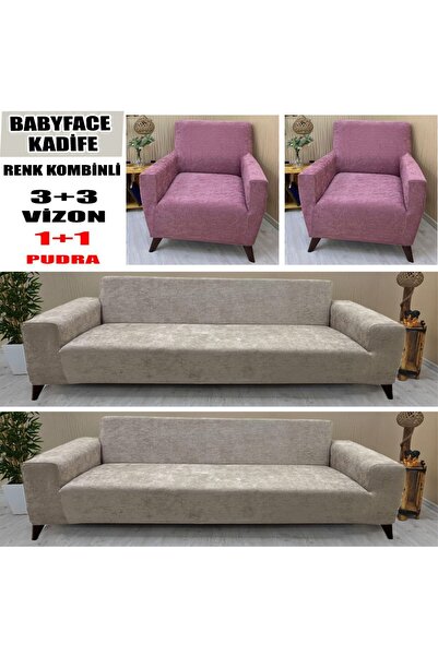 KILIFSAN BABYFACE KADİFE KUMAŞ RENK KOMBİNLİ 2 ADET ÜÇLÜ & ÇEKYAT- 2 ADET TEK...