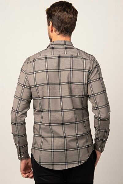 Tudors Slim Fit férfi karcsúsított, hosszú ujjú pamut könnyen vasalható kockás gombos galléros ing