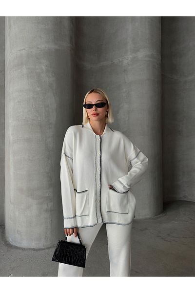 Olcay Ecru 9239-Tk Double Knitwear Set – Košilový límec a ovčák šitý