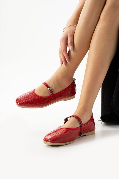 STOCON Balerini de damă cu model de crocodil, pantofi casual și de birou cu curea