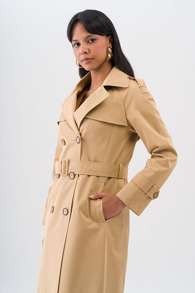 Olcay Epaulet and Cloak Detailed Double Breasted Water Repellent Intermediate Length Trench Coat KAMEL 6529
