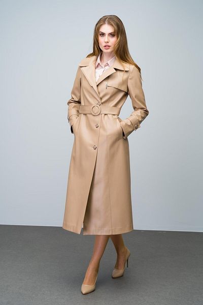 Olcay KAMEL 6609 - Leder-Trenchcoat mit Reißverschluss am Kragen und Gürtelschnalle