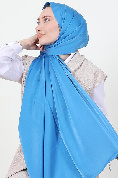GİYZAMİLA Model Satin Şal Albastru