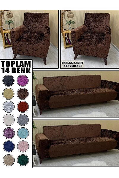 KILIFSAN PARLAK KADİFE KUMAŞ 2 ADET ÜÇLÜ & ÇEKYAT- 2 ADET TEKLİ SET KOLTUK KI...