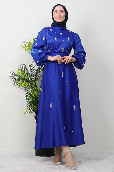 GİYZAMİLA Βραδινό φόρεμα Ada Satin Saks