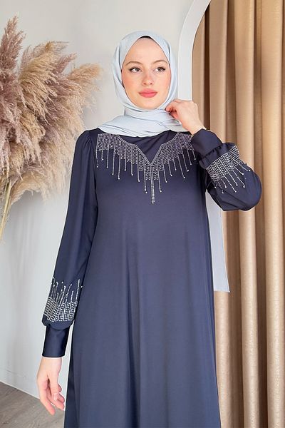 InStyle Φόρεμα κατάδυσης Navy Blue με πέτρες και πέρλες