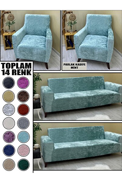 KILIFSAN PARLAK KADİFE KUMAŞ 2 ADET ÜÇLÜ & ÇEKYAT- 2 ADET TEKLİ SET KOLTUK KI...