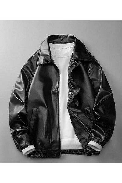 Boymen Мъжко кожено яке Oversize, винтидж яке, унисекс палто