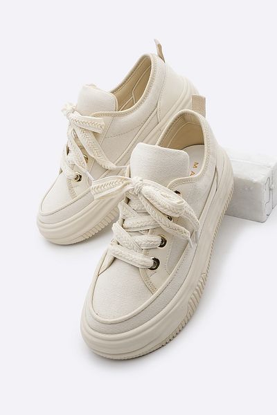 Marjin Leinen-Sneakers für Damen mit hoher Sohle - Schnürschuhe Hesna ECRU