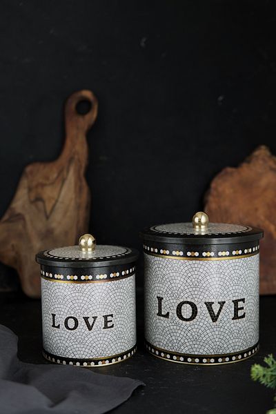 EVLE Mosaic Patterned Metal Storage Container Set of 2,1 Liters 4.1 Liters Erb48U1
