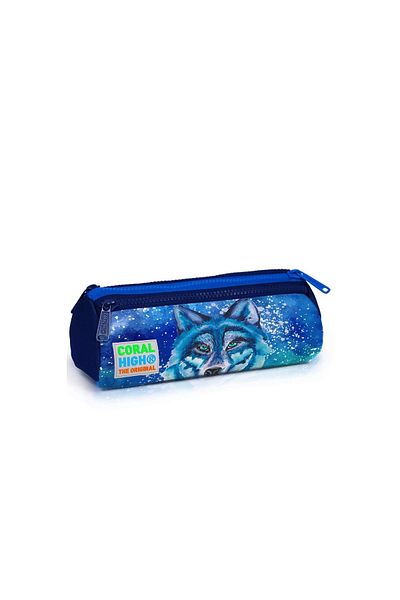 TOYFEST حقيبة أقلام رصاص من Coral High Kids باللون الأزرق الداكن والذئب بثلاثة أقسام 22043