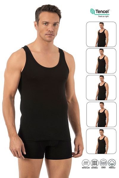 ÖZKAN underwear Pachet de 5 țesături premium pentru bărbați - Tricou cu bretele groase din bumbac modal, flexibil și confortabil