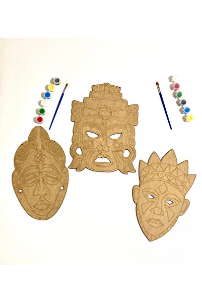 MT 3'lü Set Geleneksel Afrika Mask Ahşap Boyama Afrika Maskesi Ahşap Boyama Tuval Seti Hobi
