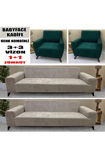 KILIFSAN BABYFACE KADİFE KUMAŞ RENK KOMBİNLİ 2 ADET ÜÇLÜ & ÇEKYAT- 2 ADET TEK...