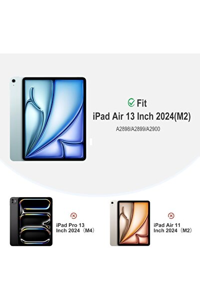TEKNETSTORE İpad Air 13" M4 M3 M2 Uyumlu Kılıf Kalem Şarj Bölmeli Stadlı Uyku Modlu Arkası Silikon Akıllı Case