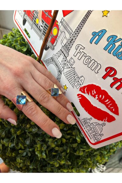 SELVİLERBUTİK MAVİ BÜYÜK TAŞLI YÜZÜK