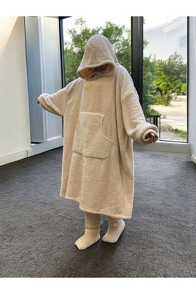 fluffy Wellsoft Wearable Hooded Healthy Onesie - Ζεστό σχέδιο για τηλεόραση και ύπνο