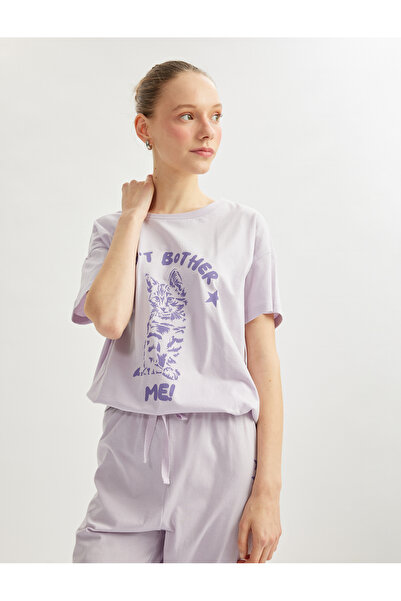 Koton Set pijamale cu mâneci scurte cu imprimeu pisici din bumbac