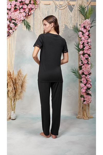 Doreanse Set pijama tricou cu guler din dantelă neagră pentru femei 25Y4064