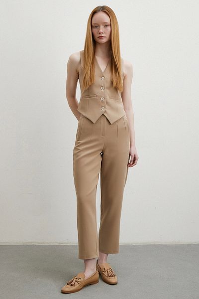 Never more Mink Color Skinny Fabric Trousers - Front Collet