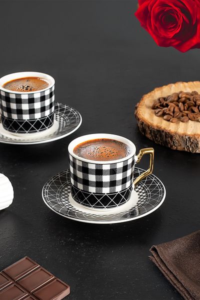 Porsima Yky097-5 6-Person 12-Piece Porcelain Turkish Coffee Cup Set Luxury Coffee Cup Set 100ml
