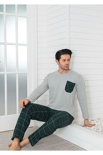 Sude HOMEWEAR Ανδρικό σετ πιτζάμες με μακρυμάνικο καρό τσέπη