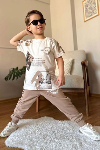 Riccotarz Σετ αθλητικής φόρμας Boy's Cargo Pocket και σχέδιο με στάμπα μπεζ