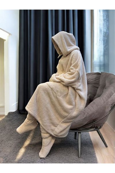 fluffy Wellsoft Wearable Hooded Healthy Onesie - Ζεστό σχέδιο για τηλεόραση και ύπνο